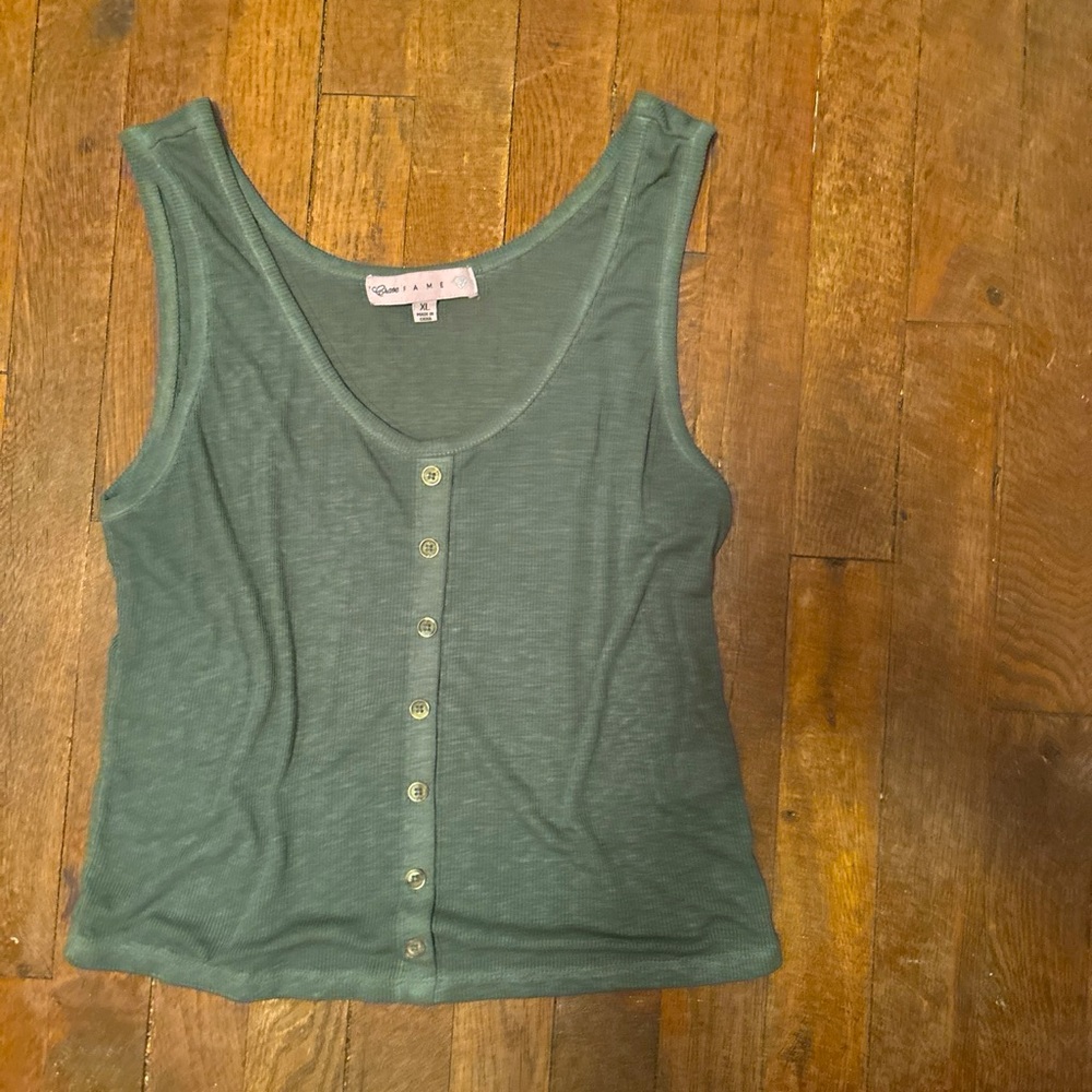 Green faux button up summer tank army green (M-L)